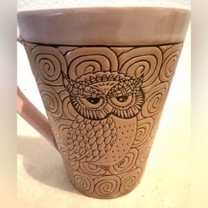 Ceramic Owl Mug 16oz. Pink and tan.